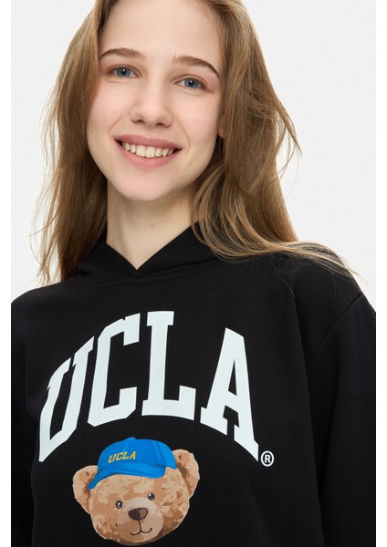 Maıa Siyah Kapüşonlu Baskılı Loose Fit Kadın Sweatshirt fiyatları