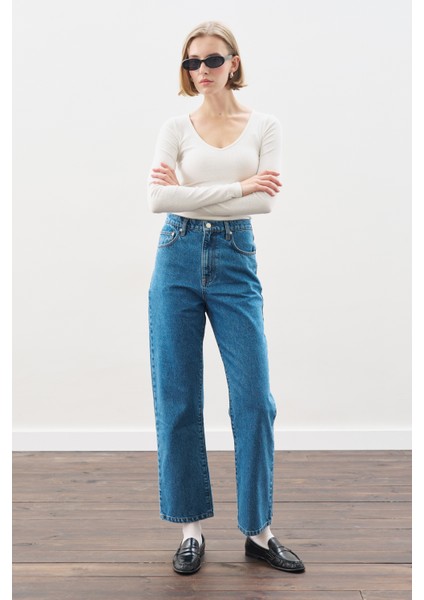 Straıght Ankle Jean Pantolon Mavi