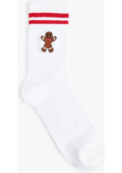 Yılbaşı Temalı Işlemeli Çizgi Detaylı Tenis Çorabı fiyatları