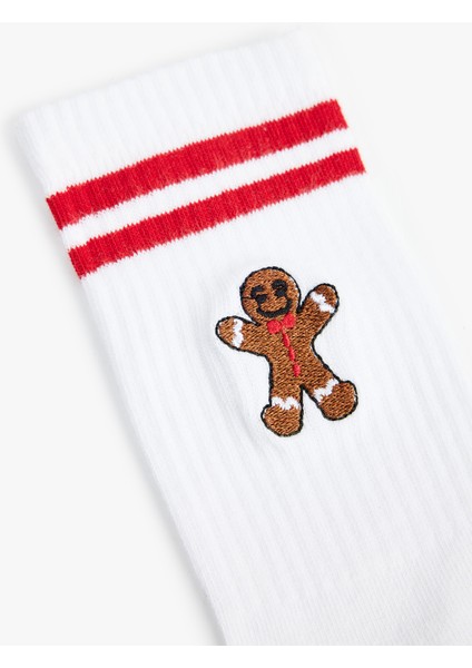 Yılbaşı Temalı Işlemeli Çizgi Detaylı Tenis Çorabı modelleri
