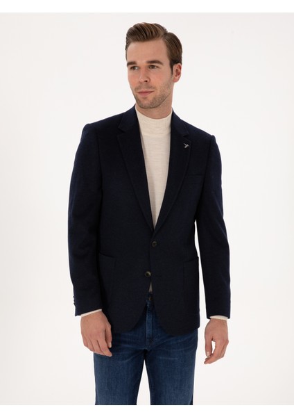 Erkek Lacivert Slim Fit %100 Kaşmir Flanel Ceket 50314254-VR033