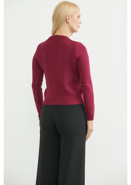 Cep Detaylı Düğmeli Triko Hırka - Bordo fırsatları