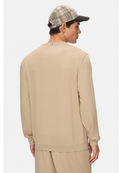 Machado Koyu Bej Bisiklet Yaka Gofre Baskı Standard Fit Erkek Sweatshirt modelleri