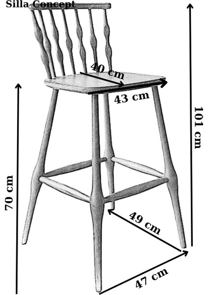 Concept Boncuk Bar Sandalyesi Naturel Ahşap Ada Sandalye