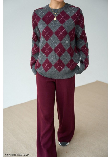 Bisiklet Yaka Baklava Desen Kazak