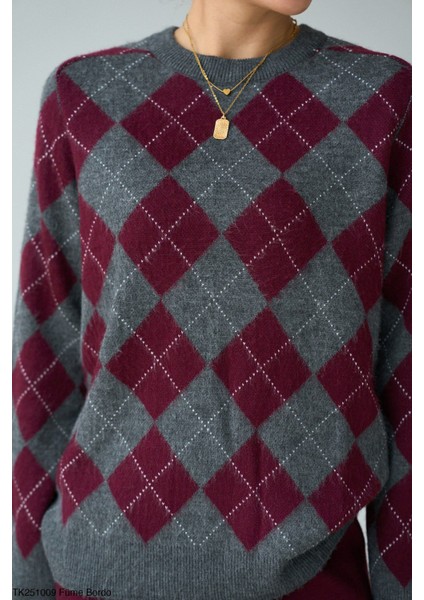 Bisiklet Yaka Baklava Desen Kazak modelleri