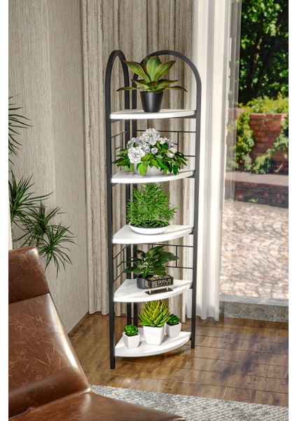 Çiçeklik Saksılık 5 Raflı Kitaplık Çok Amaçlı Çalışma Odası Kütüphane Dekoratif Aksesuar Beyaz modelleri