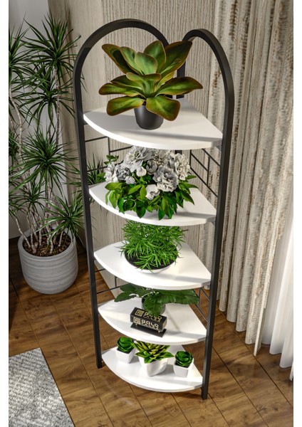 Çiçeklik Saksılık 5 Raflı Kitaplık Çok Amaçlı Çalışma Odası Kütüphane Dekoratif Aksesuar Beyaz fırsatları