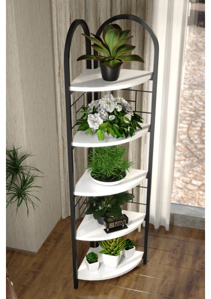 Çiçeklik Saksılık 5 Raflı Kitaplık Çok Amaçlı Çalışma Odası Kütüphane Dekoratif Aksesuar Beyaz indirimleri