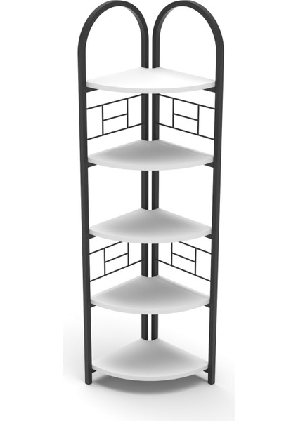 Çiçeklik Saksılık 5 Raflı Kitaplık Çok Amaçlı Çalışma Odası Kütüphane Dekoratif Aksesuar Beyaz