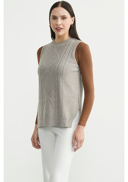 Etnik Motifli Kolsuz Triko Kazak - Vizon modelleri