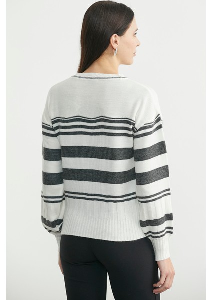 Çizgili Yünlü Triko Kazak - Kemik fırsatları