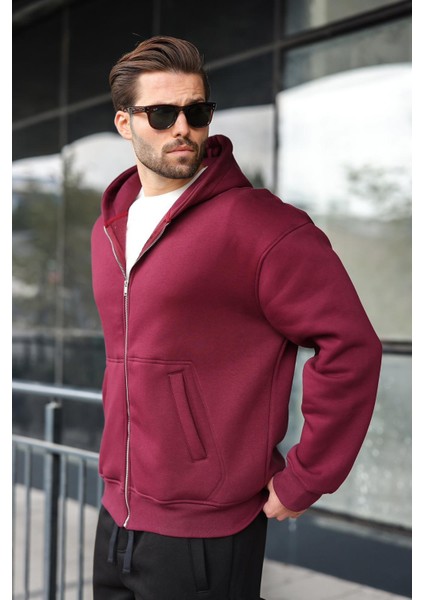 Bordo Fermuarlı Kapüşonlu Erkek Hırka E7174 fiyatları