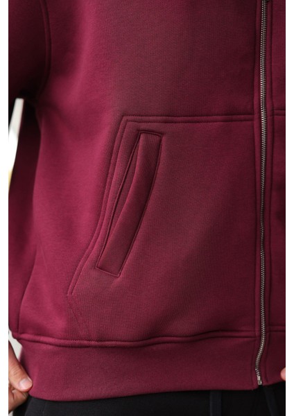 Bordo Fermuarlı Kapüşonlu Erkek Hırka E7174 modelleri