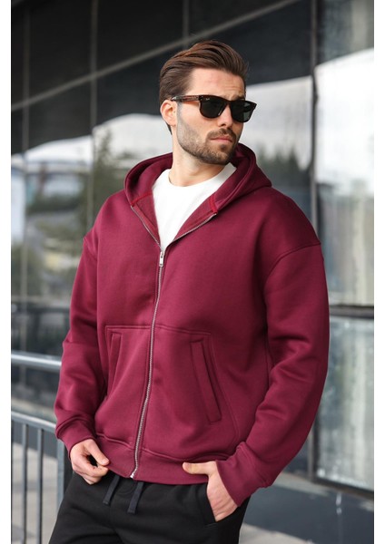 Bordo Fermuarlı Kapüşonlu Erkek Hırka E7174 fırsatları