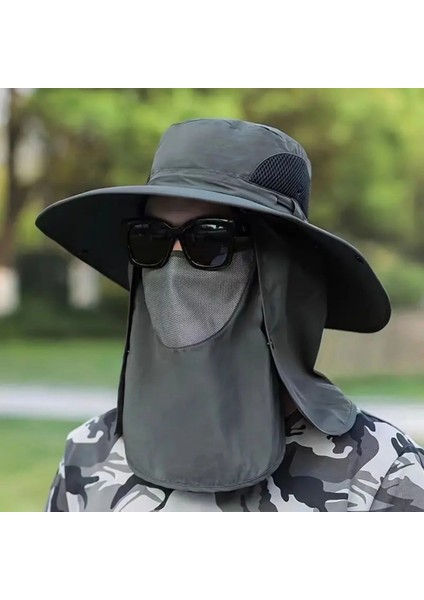 Leyloş Güneş Koruyuculu Nefes Alabilen Maskeli ve Boyun Kapaklı Geniş Kenarlı Balıkçı Şapkası fırsatları