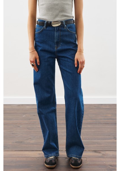 Dikiş Detaylı Geniş Denim Pantolon Indigo modelleri