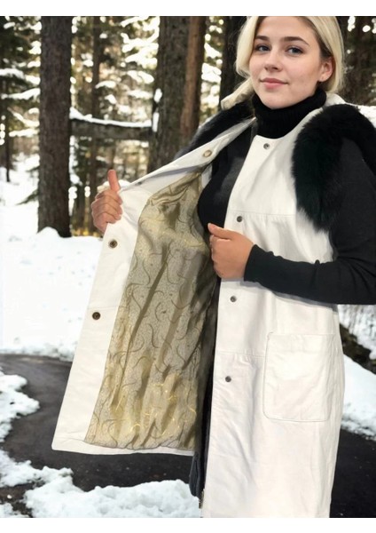 Kadın Kolsuz Hakiki Deri Kürk - Beyaz fiyatları