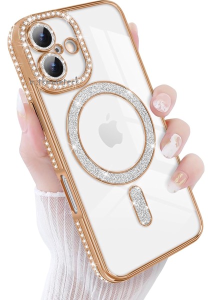 Apple iPhone 17 Kılıf Simli Taşlı Lens Korumalı Arkası Şeffaf Kenarı Renkli Parlak Magsafe Kapak