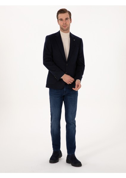 Erkek Lacivert Slim Fit %100 Kaşmir Flanel Ceket 50314254-VR033 fırsatları