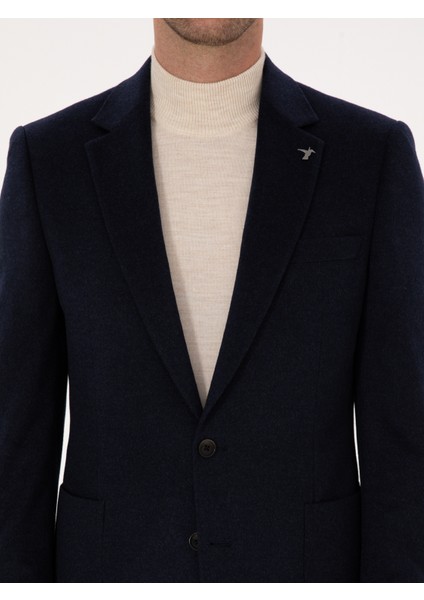Erkek Lacivert Slim Fit %100 Kaşmir Flanel Ceket 50314254-VR033