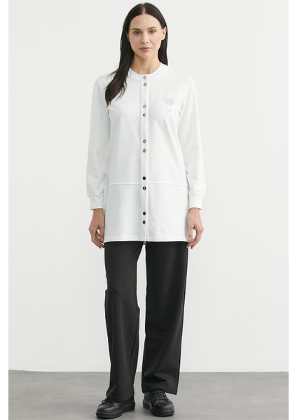 Çıtçıtlı Tunik Boy Eşofman Takım - Ekru