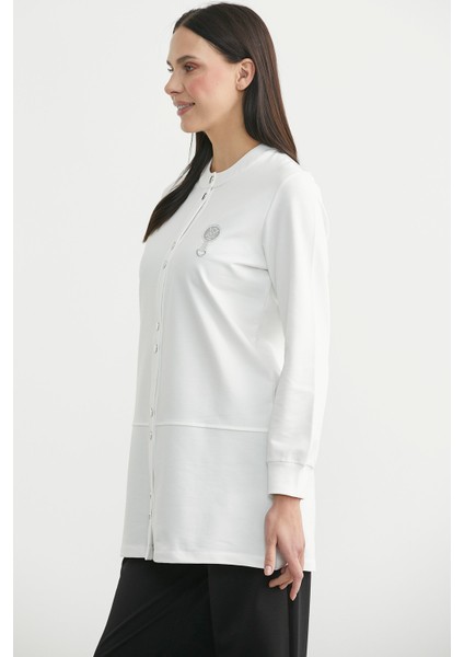 Çıtçıtlı Tunik Boy Eşofman Takım - Ekru fırsatları