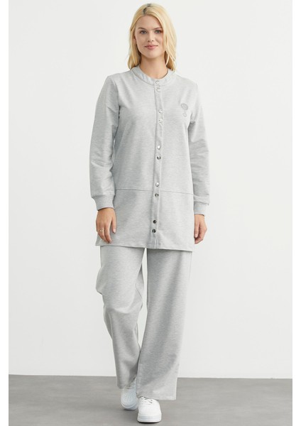 Çıtçıtlı Tunik Boy Eşofman Takım - Gri