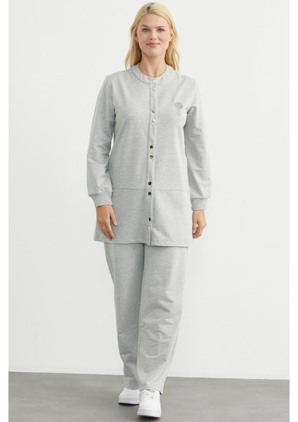 Çıtçıtlı Tunik Boy Eşofman Takım - Gri modelleri