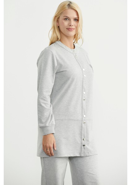 Çıtçıtlı Tunik Boy Eşofman Takım - Gri indirimleri