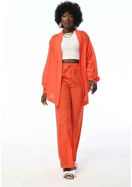 Kadın Rahat Kalıp Bol Paça Beli Lastikli Düz Renk Pantolon fiyatları