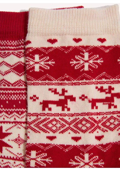 Kadın Yılbaşı Temalı 2'li Pamuklu Uzun Çorap modelleri
