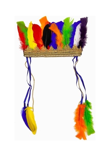 Rengarenk Tüylerle Işlenmiş Lastikli Kızılderili Başlığı