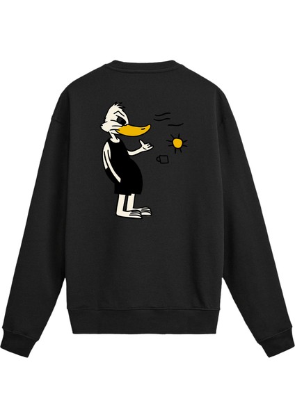 Sırt Baskılı Karikatür Ördek Tasarımlı Sweatshirt