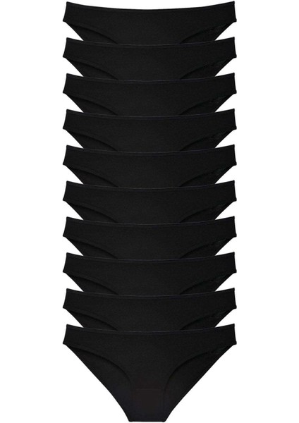 10 Adet Süper Eko Set Likralı Kadın Slip Külot Siyah