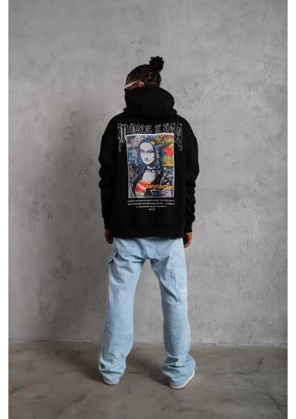 Erkek Baskılı Kapüşonlu ve Kanguru Cepli Sweat - Siyah modelleri