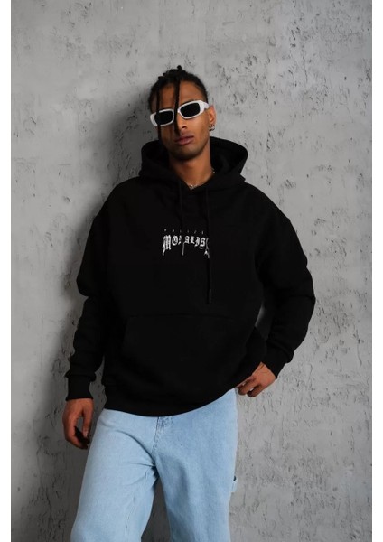 Erkek Baskılı Kapüşonlu ve Kanguru Cepli Sweat - Siyah fırsatları