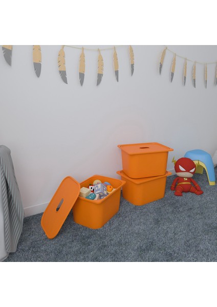 3 Adet Turuncu Derin Kapaklı Oyuncak Sepeti 3DS3K