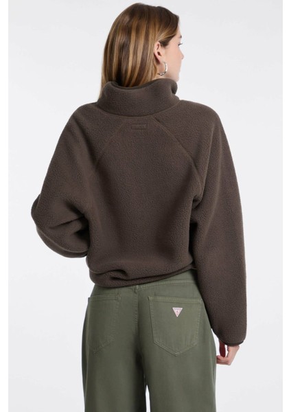 Kadın Yarım Fermuarlı Dik Yaka Polar Sweatshirt - Kahverengi fiyatları