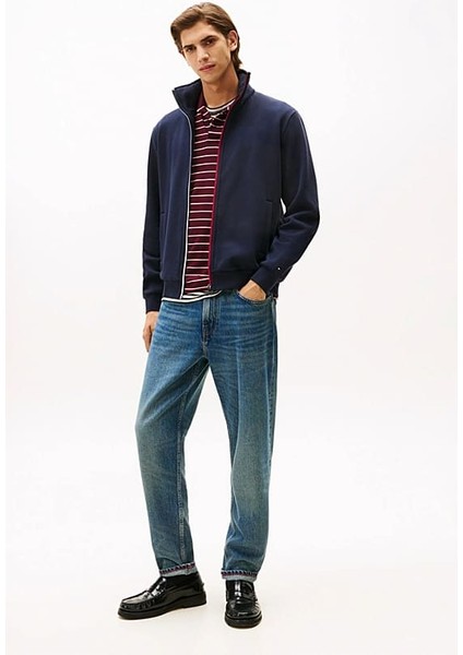 Erkek Şerit Detaylı Dik Yaka Fermuarlı Sweatshirt - Lacivert fiyatları
