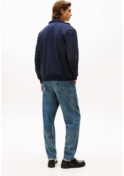 Erkek Şerit Detaylı Dik Yaka Fermuarlı Sweatshirt - Lacivert modelleri