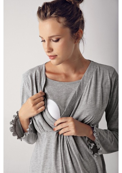 Kadın Uzun Kollu Esnek Pamuklu Kumaş Hamile Pijama Takımı 13201 fiyatları