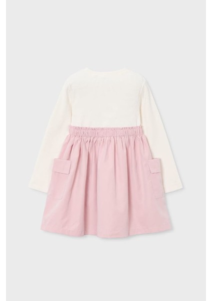 Kız Çocuk Standart Kalıp Kargo Cepli Kombin Görünümlü Elbise - Krem/pembe fiyatları