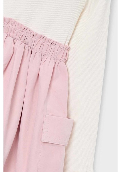 Kız Çocuk Standart Kalıp Kargo Cepli Kombin Görünümlü Elbise - Krem/pembe modelleri