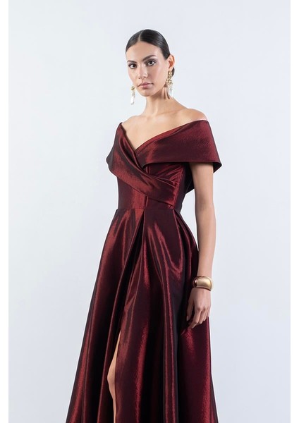 Rinetto Madonna Yaka Kloş Uzun Abiye Elbise Bordo fiyatları