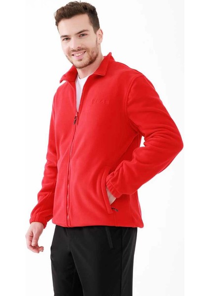 Saka Tam Fermuarlı Erkek Polar Sweatshirt Kırmızı