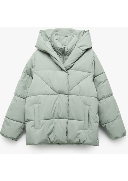 Kapüşonlu Fermuarlı Düğme Detaylı Cepli Rahat Kalıp Kapitone Şişme Mont fırsatları