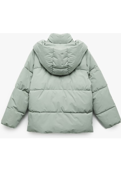 Kapüşonlu Fermuarlı Düğme Detaylı Cepli Rahat Kalıp Kapitone Şişme Mont indirimleri