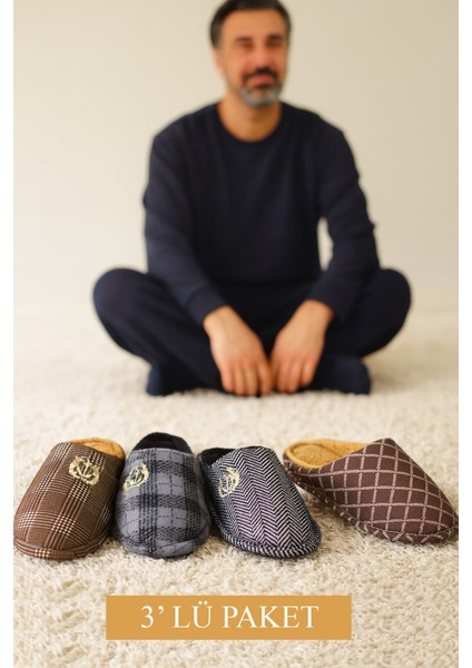 3'lü Paket Oxford Erkek Terlik Ev Terliği Kışlık Yumuşak Tabanlı