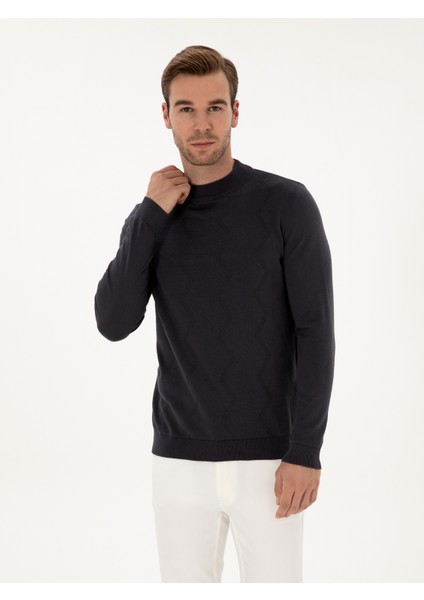 Erkek Gri Slim Fit %100 Pamuk Çeyrek Balıkçı Yaka Triko Kazak 50318950-VR024